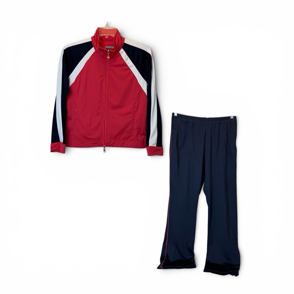 Oleg Cassini Sport Womens PL Track Suit Pink Full Zip Jacket Pants Activewear